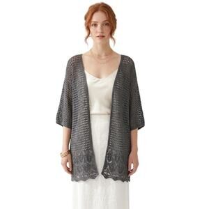 Jeanne Pierre Black Crocheted Open-Front Cover-Up Layering Piece XL